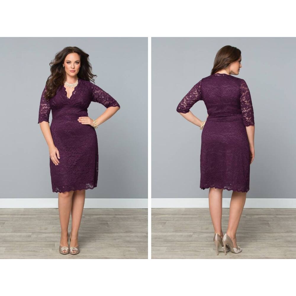 Kiyonna Dress Scalloped Boudoir Lace Style 2X Purple Cocktail Party Wedding